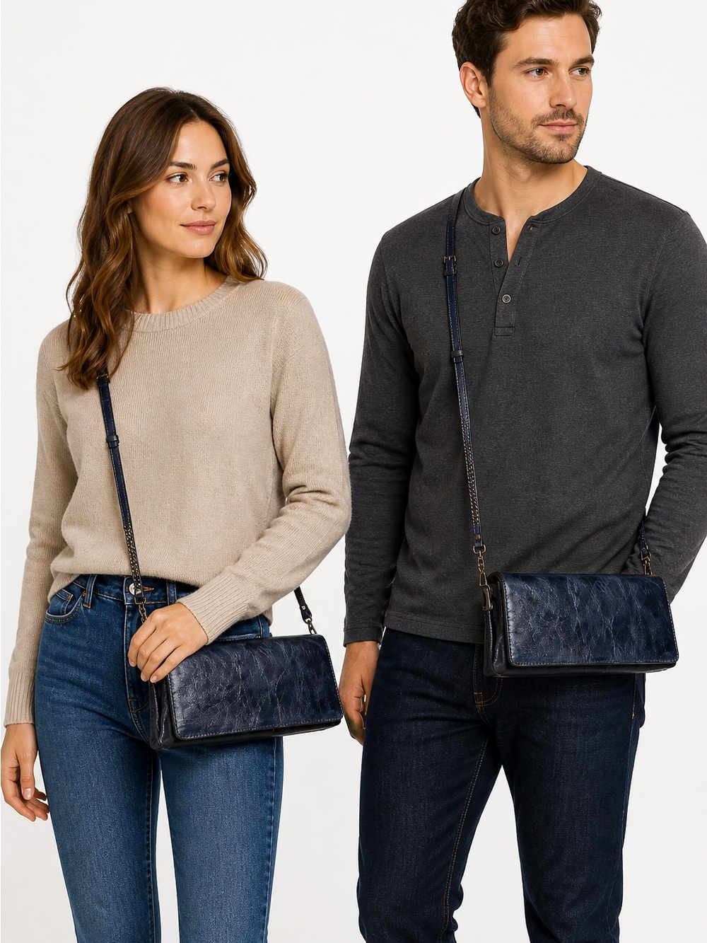Patricia Nash Casali Leather Crossbody Unisex Navy Brown Distressed Bag